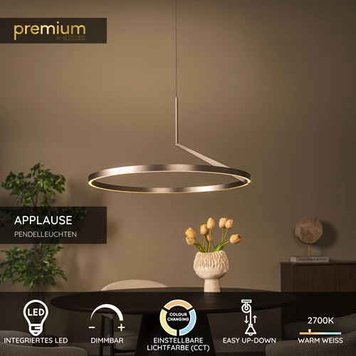 Lucide APPLAUSE - Pendelleuchten - Ø 80 cm - LED Dim. - CCT - 1x50W 2700K/4000K - Hand-Bewegungssensor - Grauguss | Premium - USP